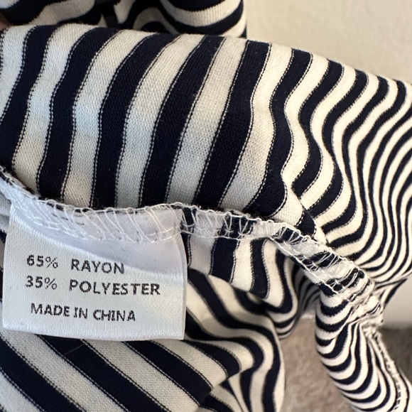 Merokeety T-shirt Dress w/pockets/wrap belt-Stripes midi length women’s NWT blue - Picture 8 of 8